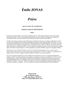 Prière: For SAATTB saxophone sextet by Emile Jonas