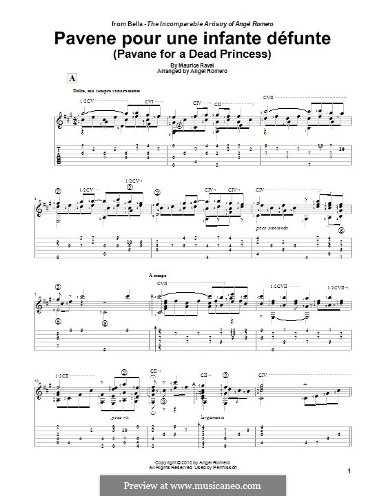 Pavane pour une infante défunte (Pavane for a Dead Princess), M.19: Para Guitarra by Maurice Ravel