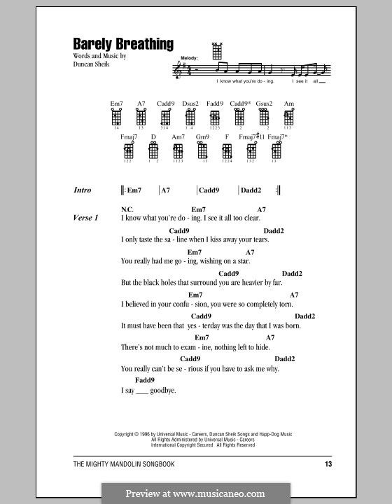 Barely Breathing: Para vocais e piano (ou Guitarra) by Duncan Sheik