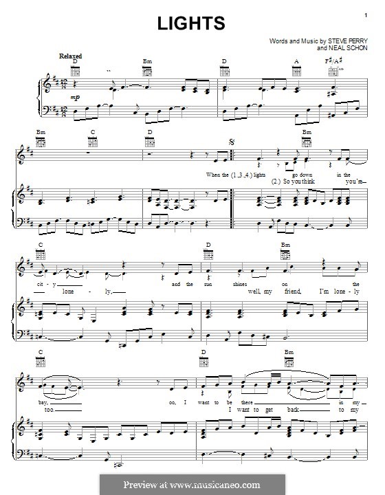 Lights (Journey): Para vocais e piano (ou Guitarra) by Neal Schon, Steve Perry