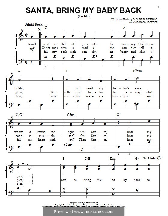 Santa, Bring My Baby Back (To Me): Para Piano by Aaron Schroeder, Claude DeMetrius