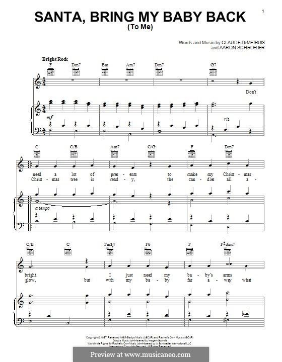 Santa, Bring My Baby Back (To Me): Para vocais e piano (ou Guitarra) by Aaron Schroeder, Claude DeMetrius
