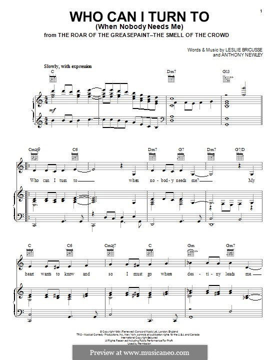 Who Can I Turn To?: Para vocais e piano (ou Guitarra) by Anthony Newley, Leslie Bricusse
