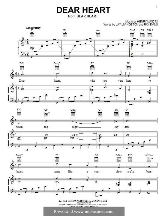 Dear Heart: Para vocais e piano (ou Guitarra) by Henry Mancini