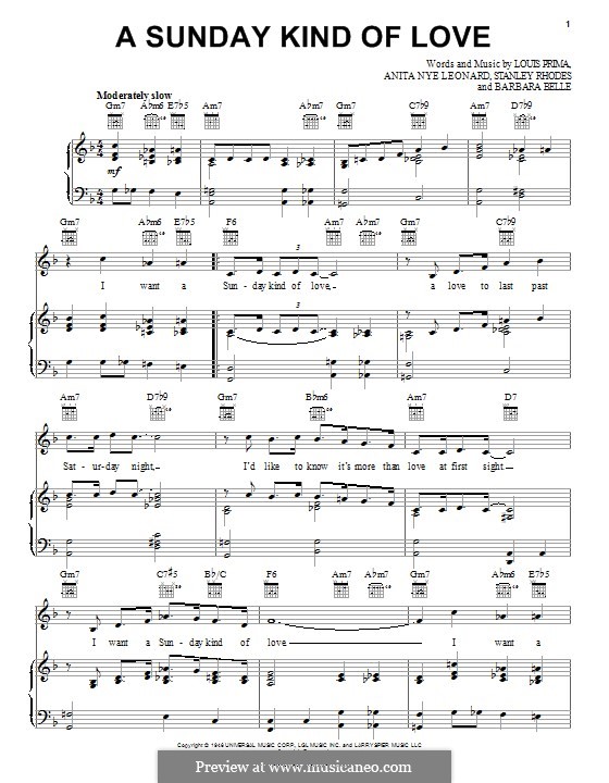 A Sunday Kind of Love: Para vocais e piano (ou Guitarra) by Anita Leonard, Barbara Belle, Louis Prima, Stan Rhodes