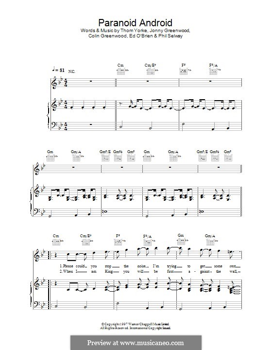 Paranoid Android (Radiohead): Para vocais e piano (ou Guitarra) by Colin Greenwood, Ed O'Brien, Jonny Greenwood, Phil Selway, Thomas Yorke