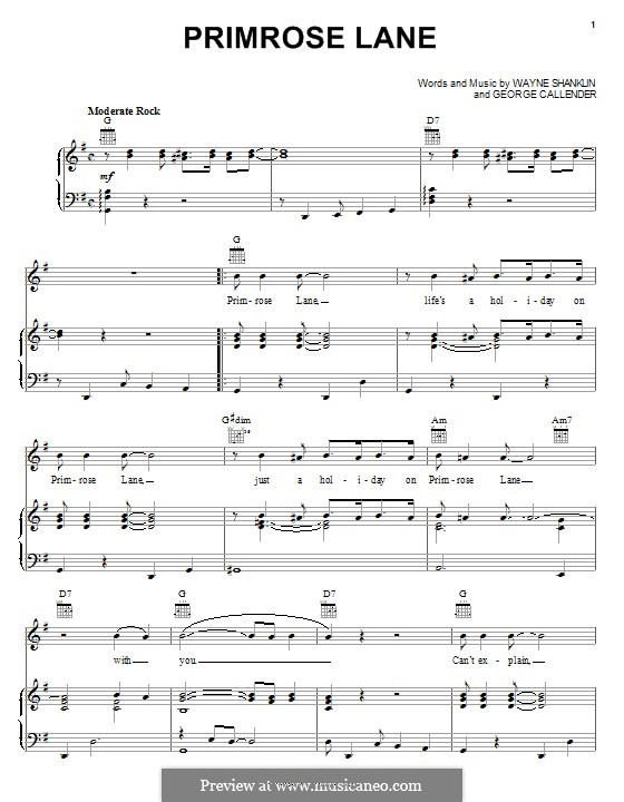 Primrose Lane (Jerry Wallace): Para vocais e piano (ou Guitarra) by George Callender, Wayne Shanklin