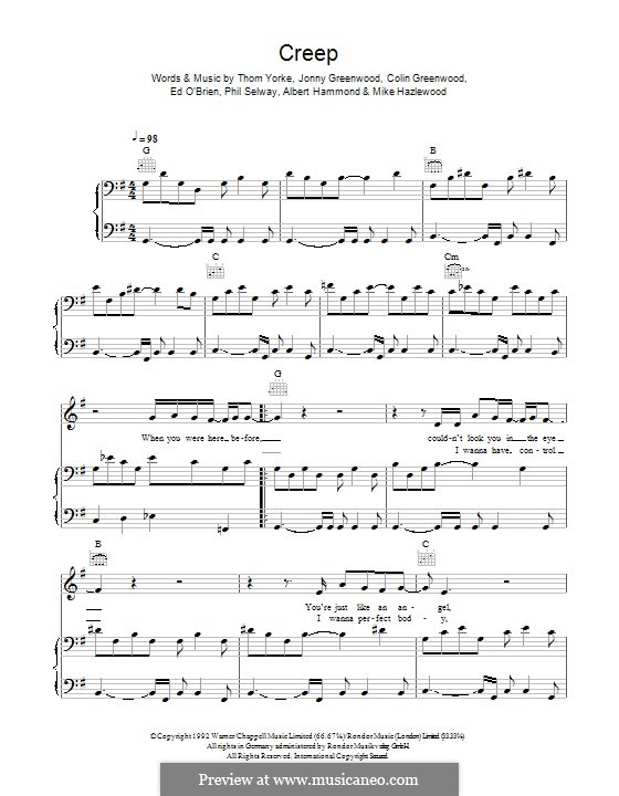 Creep (Radiohead): Para vocais e piano (ou Guitarra) by Albert Hammond, Colin Greenwood, Ed O'Brien, Jonny Greenwood, Mike Hazelwood, Phil Selway, Thomas Yorke