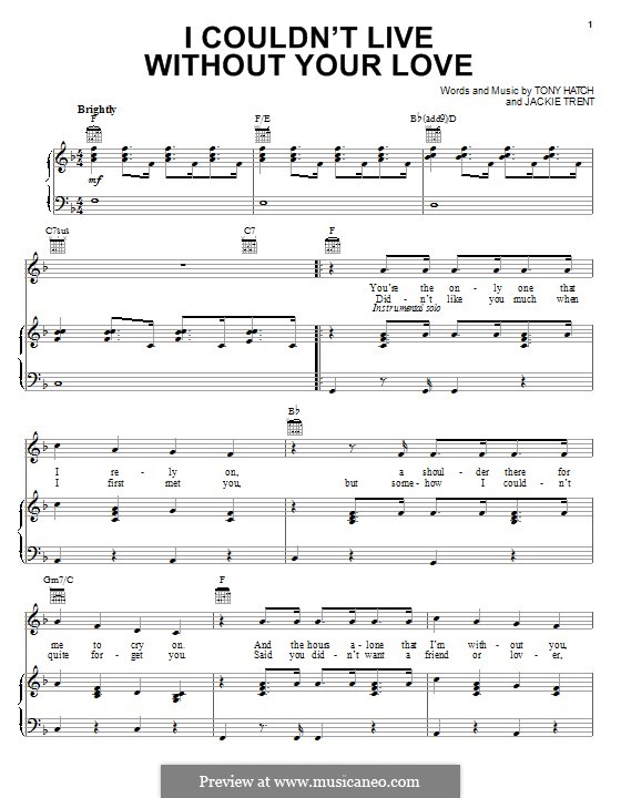 I Couldn't Live without Your Love: Para vocais e piano (ou Guitarra) by Tony Hatch