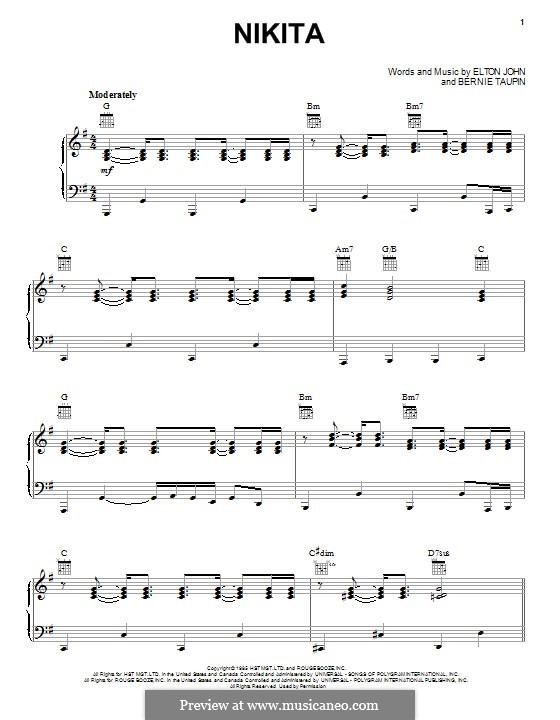 Nikita: Para vocais e piano (ou Guitarra) by Elton John