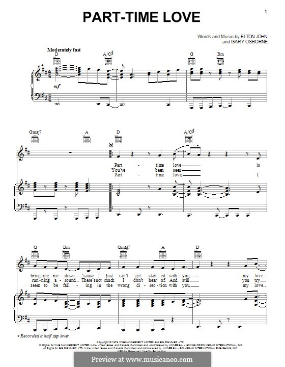 Part-Time Love: Para vocais e piano (ou Guitarra) by Elton John, Gary Osborne