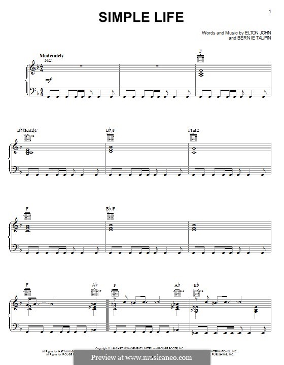 Simple Life: Para vocais e piano (ou Guitarra) by Elton John