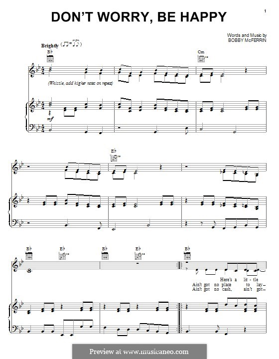 Don't Worry, Be Happy: Para vocais e piano (ou Guitarra) by Bobby McFerrin