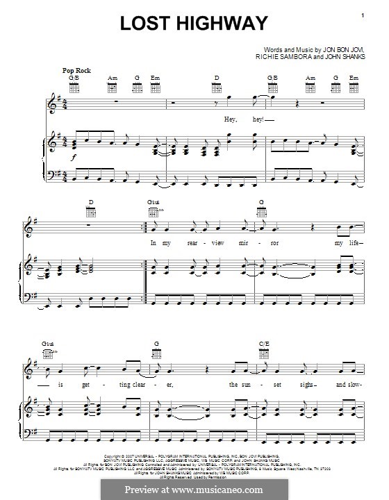 Lost Highway (Bon Jovi): Para vocais e piano (ou Guitarra) by John M Shanks, Jon Bon Jovi, Richie Sambora