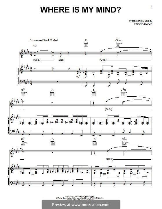 Where Is My Mind (The Pixies): Para vocais e piano (ou Guitarra) by Black Francis