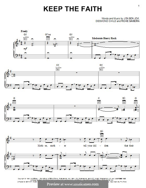 Keep the Faith (Bon Jovi): Para vocais e piano (ou Guitarra) by Desmond Child, Jon Bon Jovi, Richie Sambora