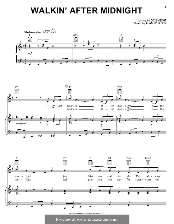 Walkin' After Midnight (Patsy Cline): Para vocais e piano (ou Guitarra) by Alan W. Block
