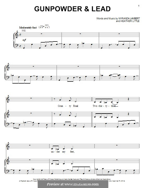 Gunpowder & Lead: Para vocais e piano (ou Guitarra) by Miranda Lambert, Heather Little