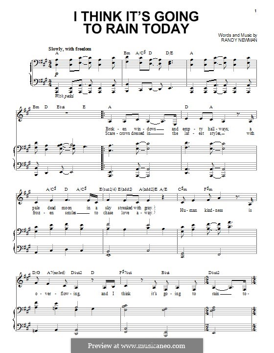 I Think it's Going to Rain Today (Katie Melua): Para vocais e piano by Randy Newman