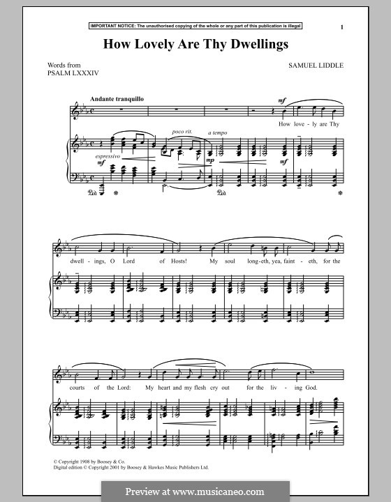 How Lovely are Thy Dwellings: Para vocais e piano by Samuel Liddle