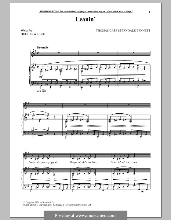 Leanin: Para vocais e piano by Thomas Case Sterndale Bennett