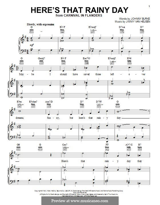 Here's That Rainy Day (Dionne Warwick): Para vocais e piano (ou Guitarra) by Jimmy Van Heusen