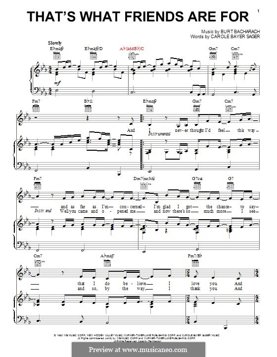 That's What Friends are for: Para vocais e piano (ou Guitarra) by Burt Bacharach, Carole Bayer Sager
