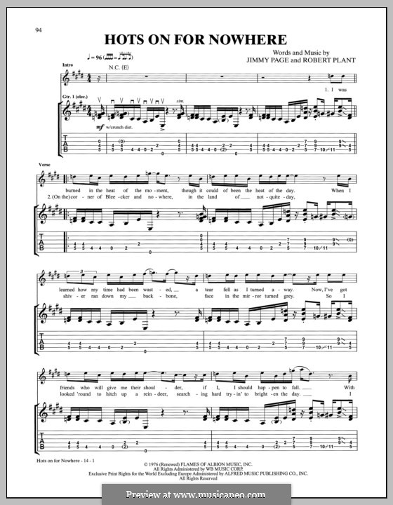 Hots On For Nowhere (Led Zeppelin): Hots On For Nowhere (Led Zeppelin) by Jimmy Page, Robert Plant
