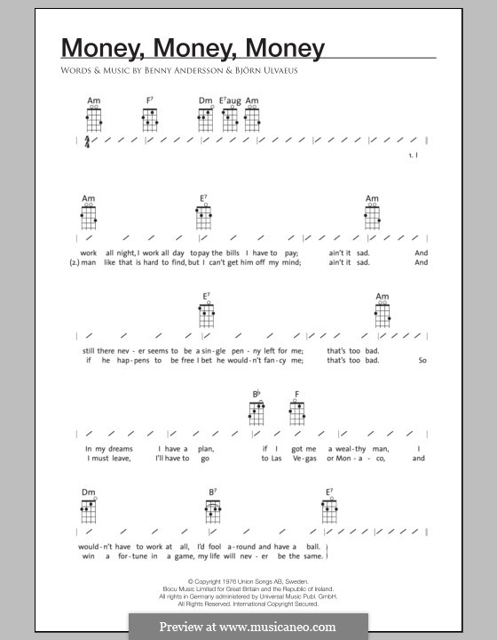 Money, Money, Money (ABBA): para ukulele by Benny Andersson, Björn Ulvaeus