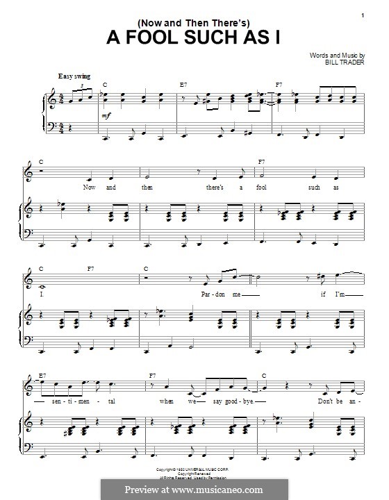 (Now and Then There's) A Fool Such as I (Elvis Presley): Para vocais e piano by Bill Trader