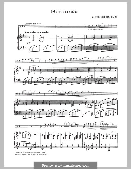 Six soirées á Saint-Petersburg, Op.44: No.1 Romance, for cello and piano by Anton Rubinstein