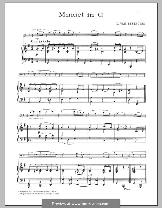 Minuet in G Major: para Violoncelo e piano by Ludwig van Beethoven
