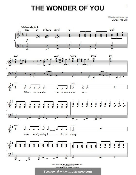 The Wonder of You (Elvis Presley): Para vocais e piano by Baker Knight