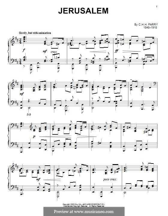 Jerusalem (And did Those Feet in Ancient Time): Para Piano by Charles Hubert Hastings Parry