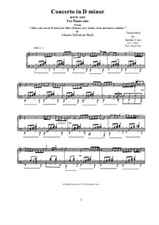 Concerto for Oboe and Orchestra in D Minor, BWV 1059: Movement II Adagio, piano version by Johann Sebastian Bach