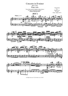 Concerto for Oboe and Orchestra in D Minor, BWV 1059: Complete piano version by Johann Sebastian Bach