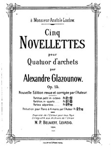 Five Novelettes for String Quartet, Op.15: Complete score – full score by Alexander Glazunov