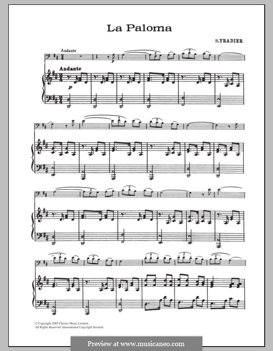La Paloma (The Dove): para Violoncelo e piano by Sebastián Yradier