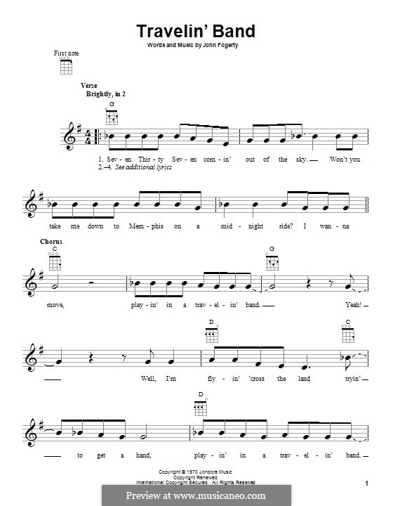 Travelin' Band (Creedence Clearwater Revival): para ukulele by John C. Fogerty