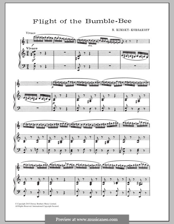 Flight of the Bumblebee (Printable scores): para flauta e piano by Nikolai Rimsky-Korsakov