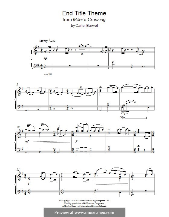 Miller's Crossing (End Titles): Para Piano by Carter Burwell