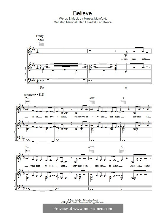Believe (Mumford & Sons): Para vocais e piano (ou Guitarra) by Marcus Mumford