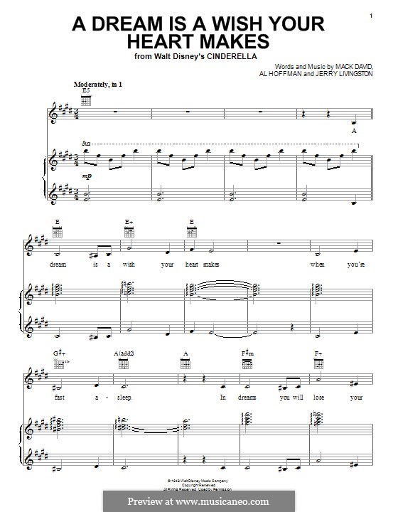 A Dream Is a Wish Your Heart Makes (from Disney's Cinderella): Para vocais e piano (ou Guitarra) by Al Hoffman, Jerry Livingston, Mack David