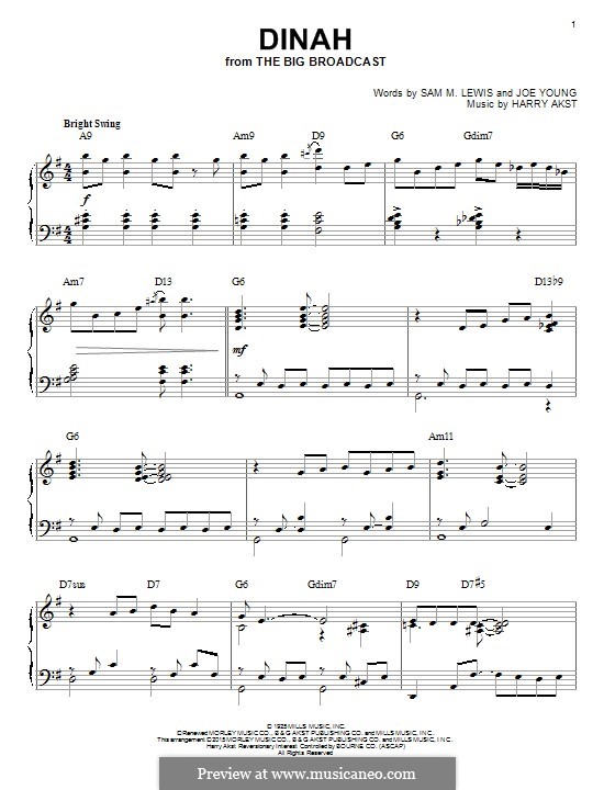 Dinah (Bing Crosby): Para Piano by Harry Akst