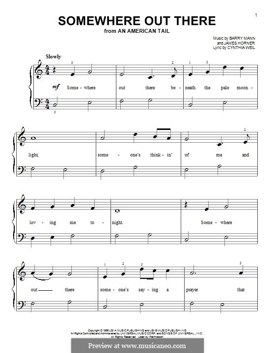 Somewhere Out There (from An American Tail): Para Piano by Barry Mann, Cynthia Weil, James Horner