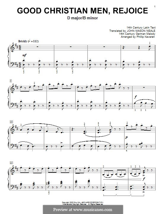 Good Christian Men, Rejoice: Para Piano by folklore