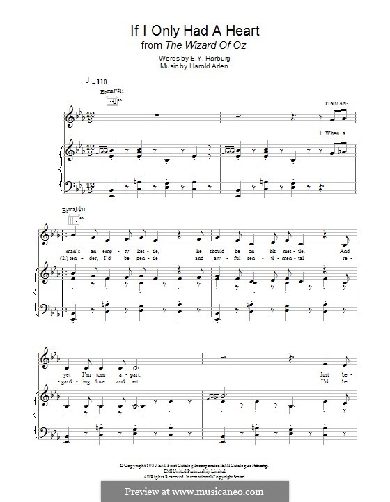 If I Only Had a Heart (from The Wizard of Oz): Para vocais e piano (ou Guitarra) by Harold Arlen