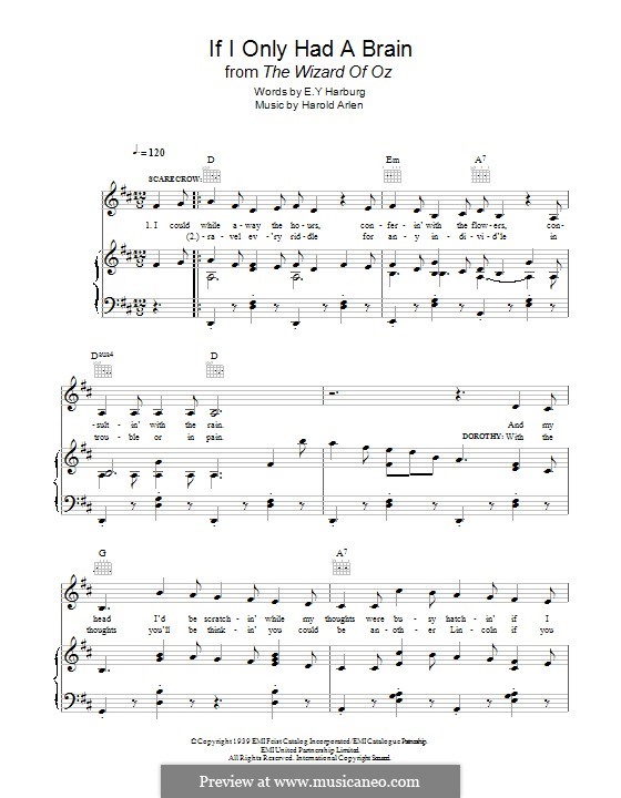 If I Only Had a Brain (from The Wizard of Oz): Para vocais e piano (ou Guitarra) by Harold Arlen
