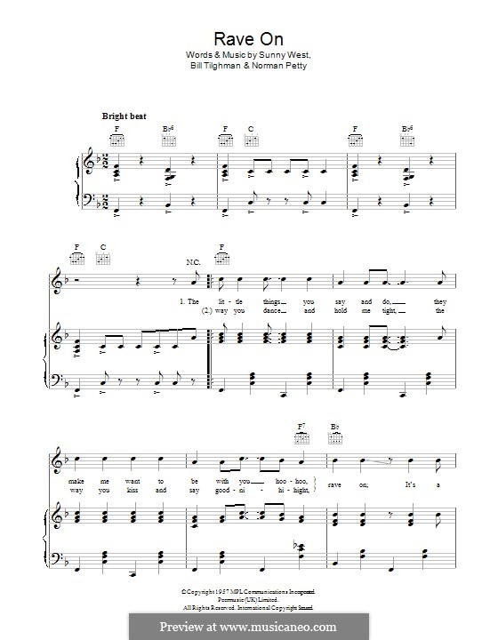 Rave On (Buddy Holly): Para vocais e piano (ou Guitarra) by Bill Tilghman, Norman Petty, Sunny West