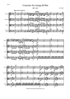Concerto for Strings in B Flat Major, RV 163: Score and parts by Antonio Vivaldi